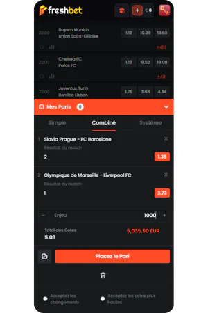 Freshbet Casino's two-event sports betting form